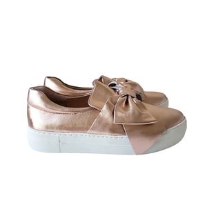 J/SLIDES NYC Rose Gold Bow Leather Shoes